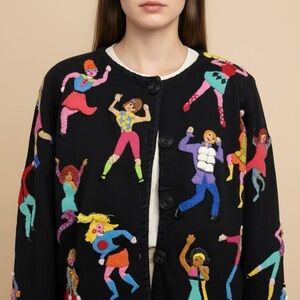 MICHAEL SIMON Vintage "GO GO DANCERS" Novelty Knit Cardigan Sweater Collectible